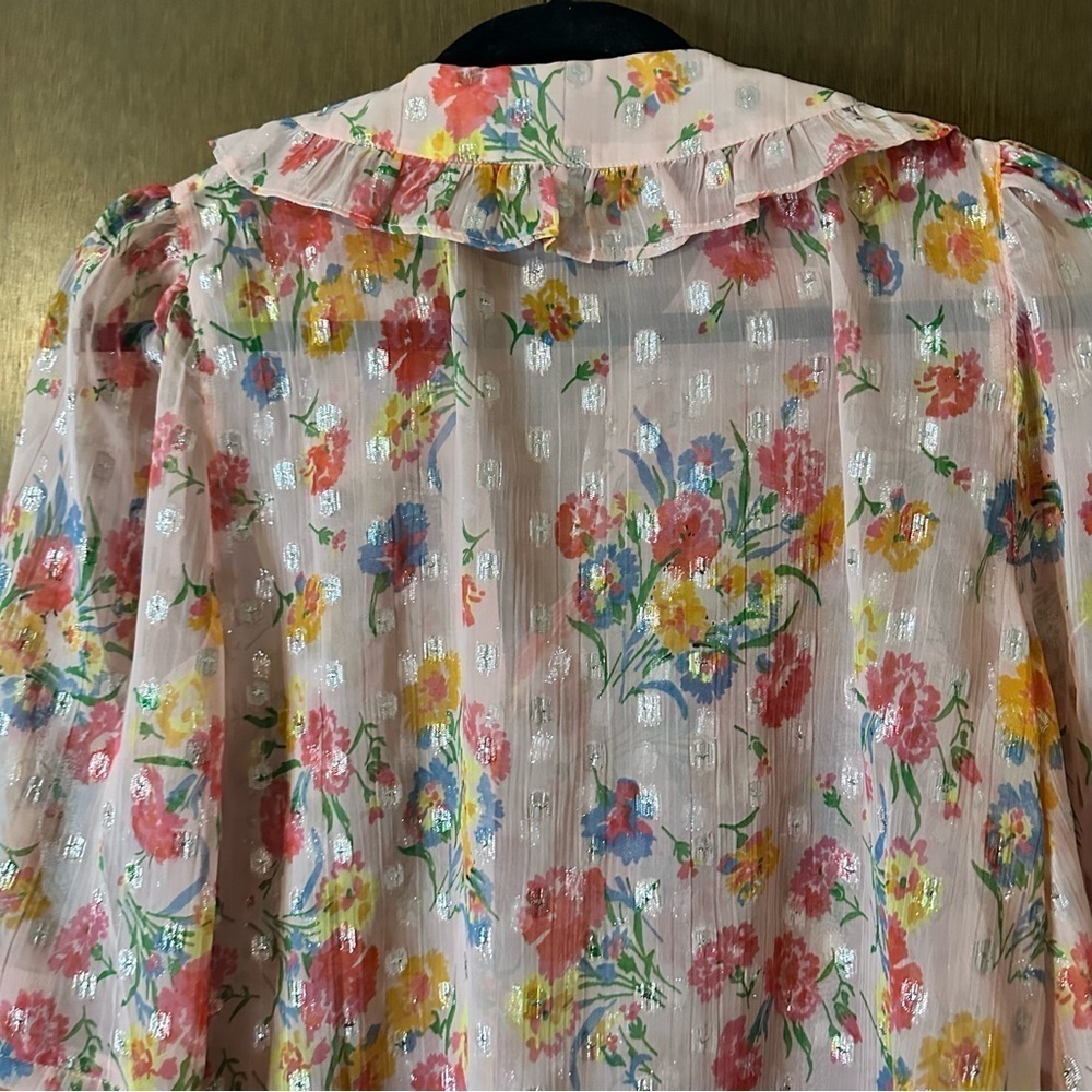 Lipsy Button-Front Multicolour Metallic Floral Top Boho Cottagecore Size 10 - Picture 9 of 14